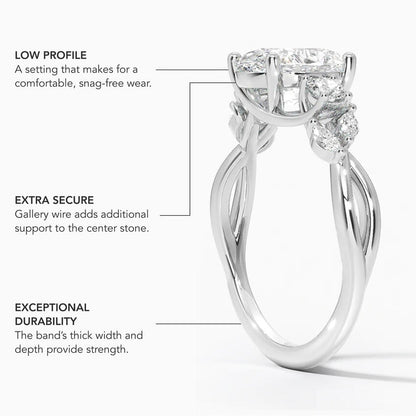 Willow Three Stone Diamond Ring (1/3 ct. tw.) - Asscher Cut Center Stone