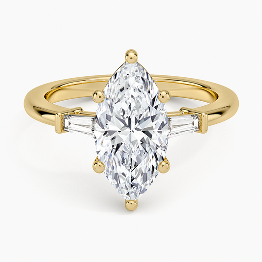 Symphony Tapered Baguette Three Stone Diamond Ring (1/5 ct. tw.) - Marquise Cut Center Stone