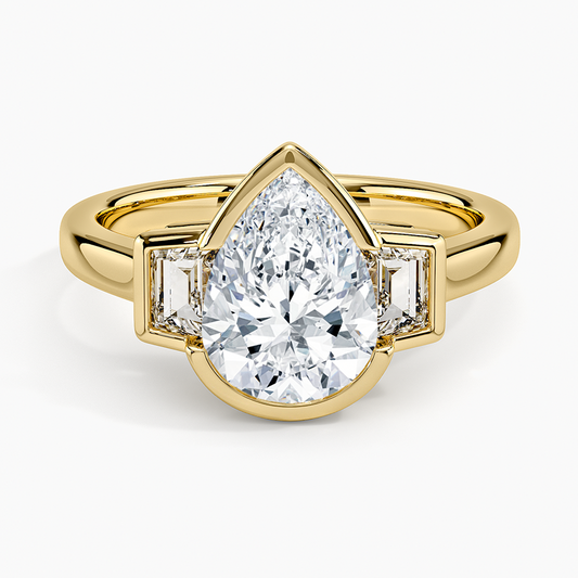 Seamless Trapezoid Three Stone Diamond Ring (1/2 ct. tw.) - Pear Center Stone