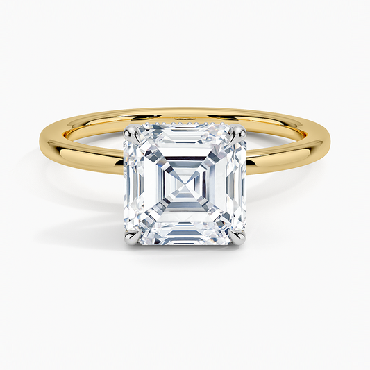 Adorned Mixed Metal Diamond Ring - Asscher Cut Center Stone