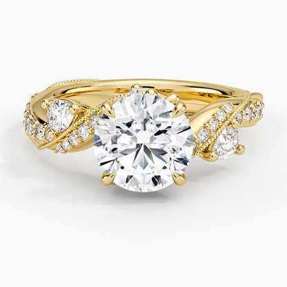 Grand Camellia Diamond Ring - Round Center Stone