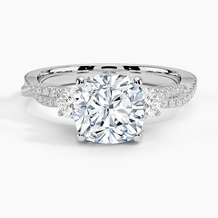 Luxe Three Stone Petite Twisted Vine Diamond Ring - Cushion Cut Center Stone