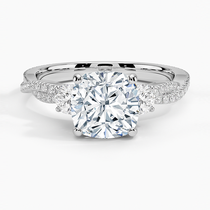 Luxe Three Stone Petite Twisted Vine Diamond Ring - Cushion Cut Center Stone