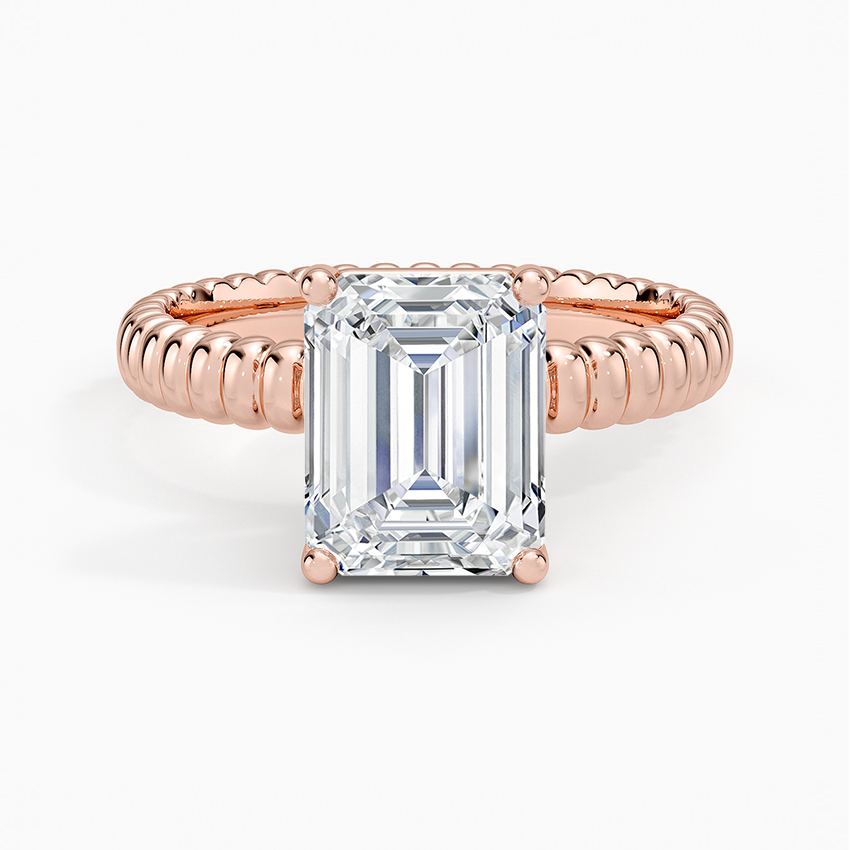 Petra Textured Solitaire Ring - Emerald Cut Center Stone
