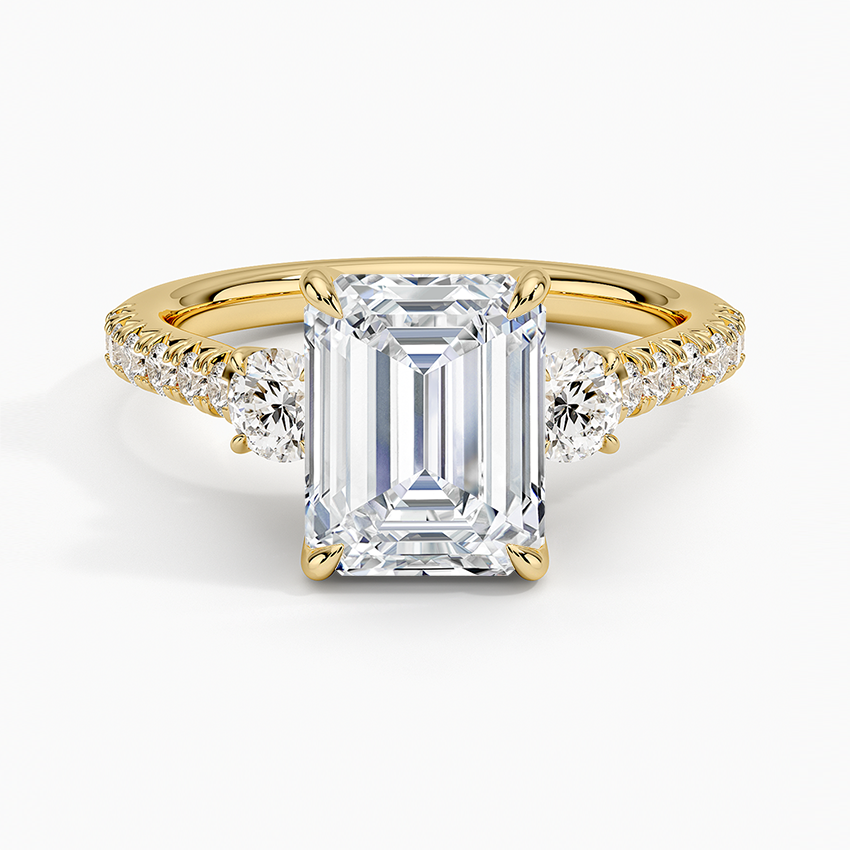 Amelie Three Stone Diamond Ring - Emerald Cut Center Stone