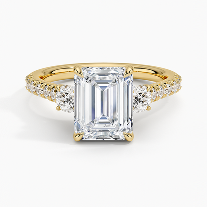 Amelie Three Stone Diamond Ring - Emerald Cut Center Stone