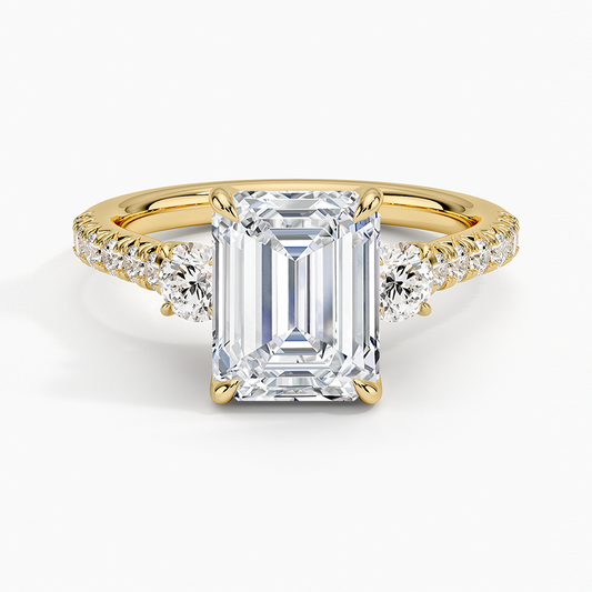 Amelie Three Stone Diamond Ring - Emerald Cut Center Stone