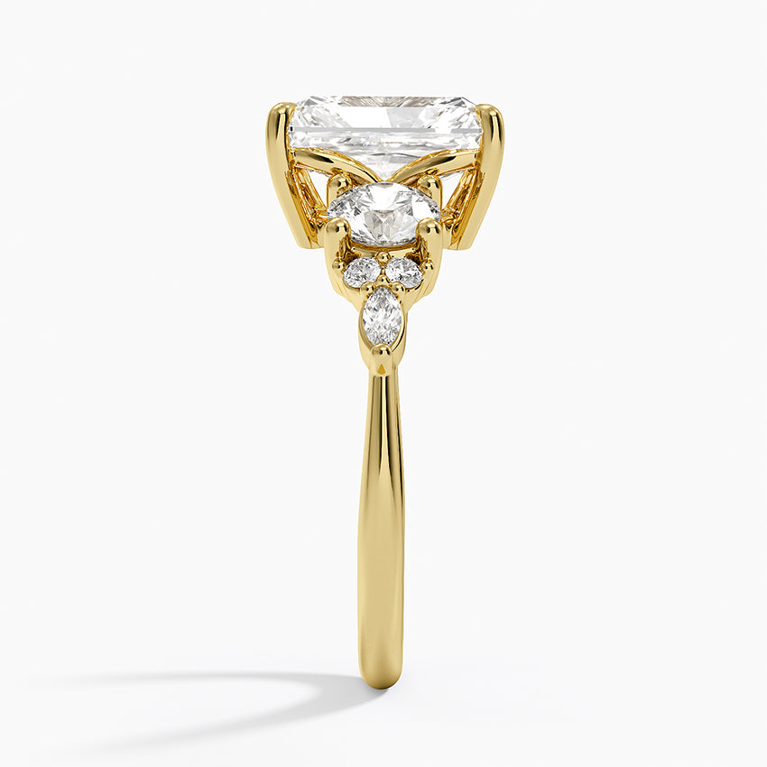 Luxe Nadia Three Stone Diamond Ring - Radiant Cut Center Stone