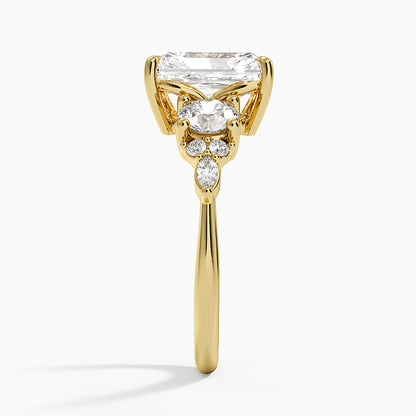 Luxe Nadia Three Stone Diamond Ring - Radiant Cut Center Stone