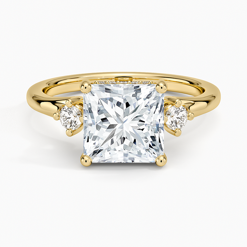 Floating Three Stone Diamond Ring - Princess Cut Center Stone