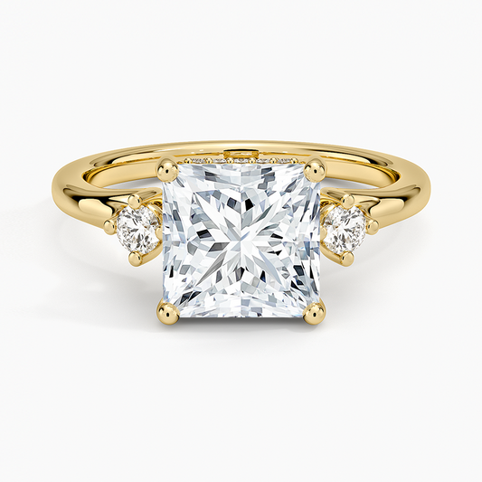 Floating Three Stone Diamond Ring - Princess Cut Center Stone
