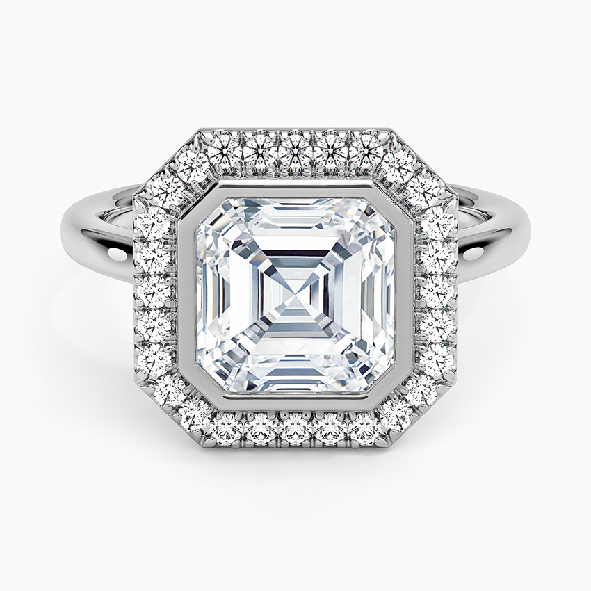 Bezel Halo Diamond Ring (1/4 ct. tw.) - Asscher Cut Center Stone