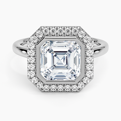 Bezel Halo Diamond Ring (1/4 ct. tw.) - Asscher Cut Center Stone