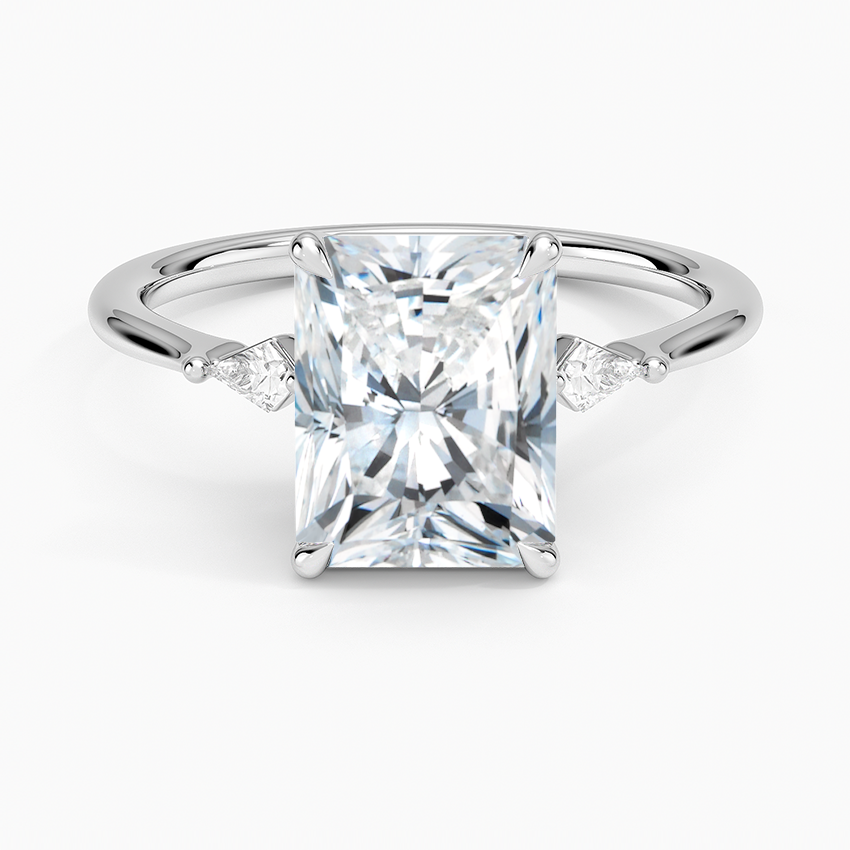 Petite Cometa Three Stone Diamond Ring - Radiant Cut Center Stone