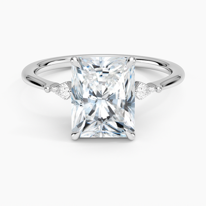 Petite Cometa Three Stone Diamond Ring - Radiant Cut Center Stone