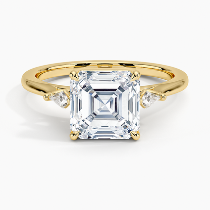 Petite Cometa Perfect Fit Three Stone Diamond Ring - Asscher Cut Center Stone