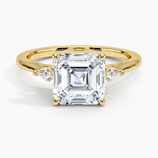 Petite Cometa Perfect Fit Three Stone Diamond Ring - Asscher Cut Center Stone