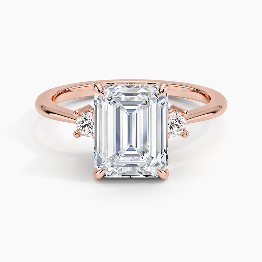 Petite Selene Three Stone Diamond Ring (1/10 ct. tw.) - Emerald Cut Center Stone