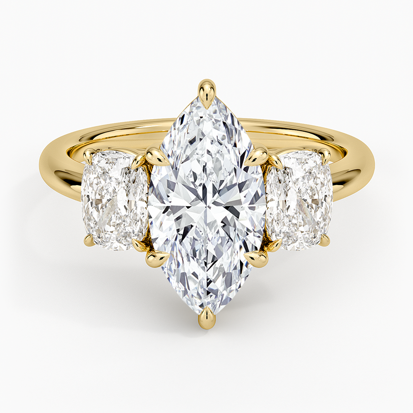 Luxe Faye Elongated Cushion Three Stone Diamond Ring (1 ct. tw.) - Marquise Cut Center Stone