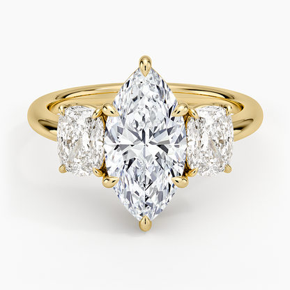 Luxe Faye Elongated Cushion Three Stone Diamond Ring (1 ct. tw.) - Marquise Cut Center Stone