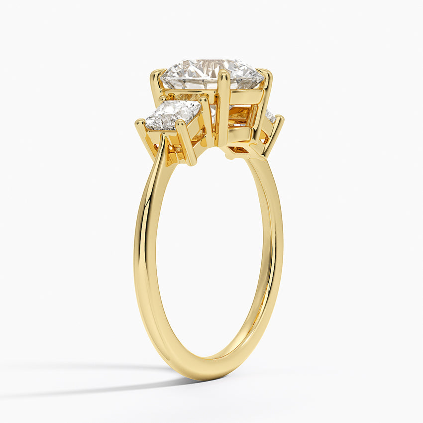 Princess Cut Three Stone Diamond Ring - Round Cut Center Stone