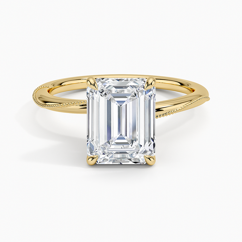Adorned Camellia Milgrain Diamond Ring - Emerald Cut Center Stone