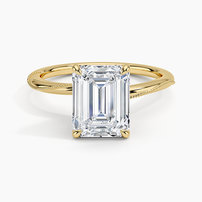 Adorned Camellia Milgrain Diamond Ring - Emerald Cut Center Stone