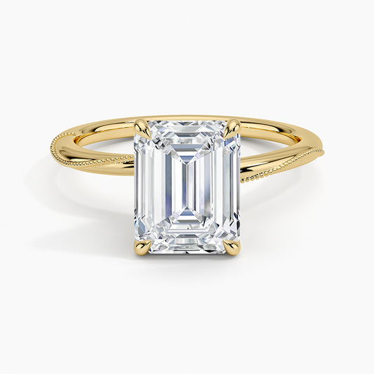 Adorned Camellia Milgrain Diamond Ring - Emerald Cut Center Stone
