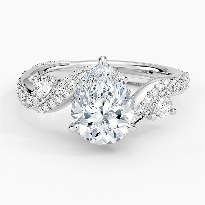 Grand Camellia Diamond Ring - Pear Center Stone