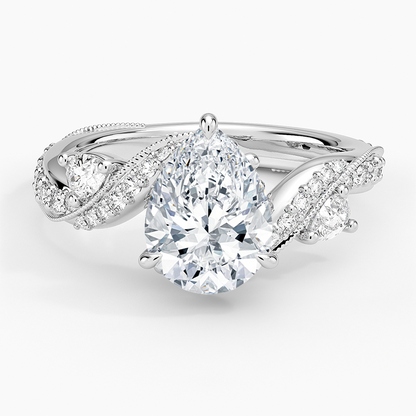 Grand Camellia Diamond Ring - Pear Center Stone