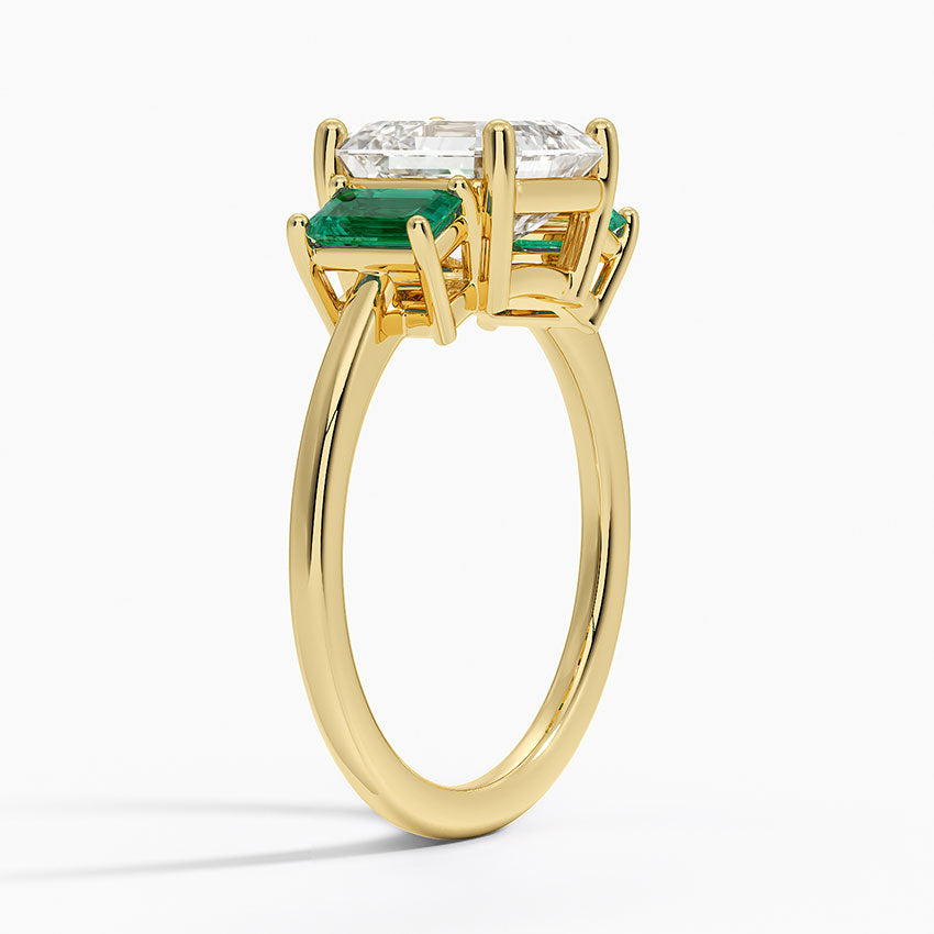 Luxe Rhiannon Three Stone Lab Emerald Ring - Asscher Cut Center Stone