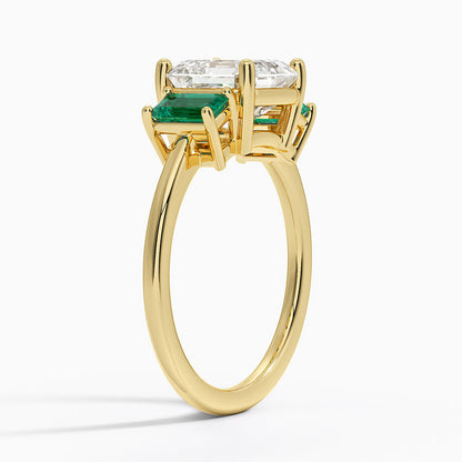 Luxe Rhiannon Three Stone Lab Emerald Ring - Asscher Cut Center Stone