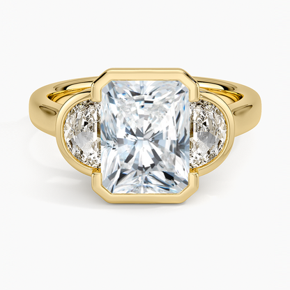 Half Moon Three Stone Bezel Diamond Ring (1/2 ct. tw.) - Radiant Cut Center Stone