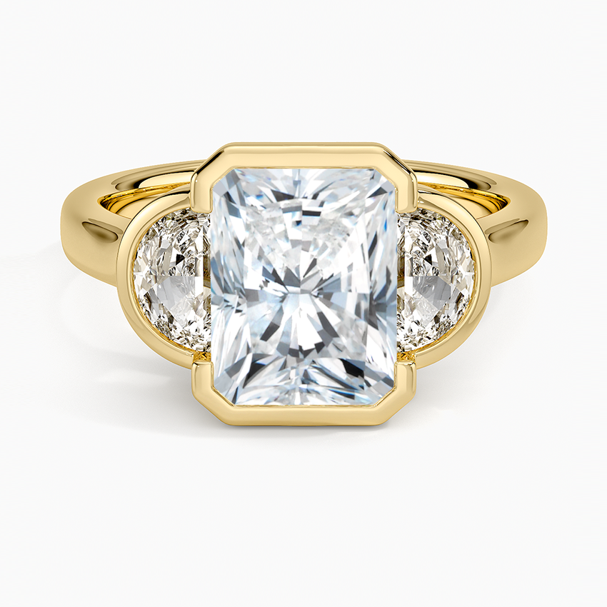 Half Moon Three Stone Bezel Diamond Ring (1/2 ct. tw.) - Radiant Cut Center Stone