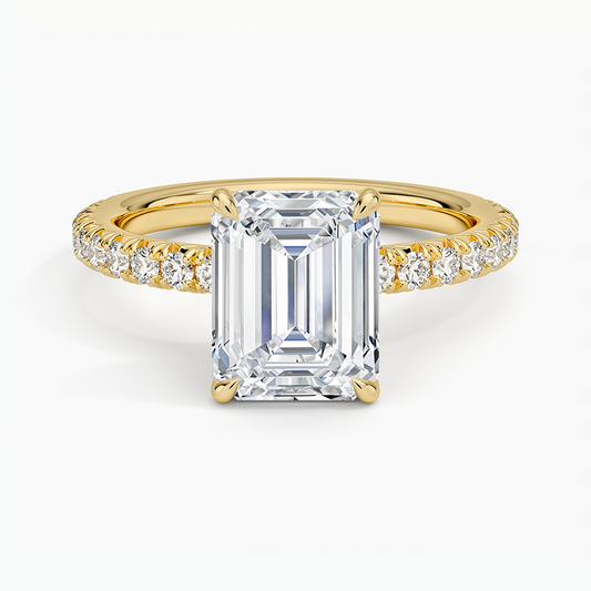 Amelie Three-Quarter Coverage Diamond Ring - Emerald Cut Center Stone