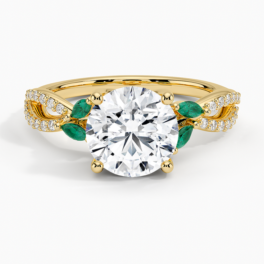Luxe Willow Lab Emerald and Diamond Ring (1/8 ct. tw.) - Round Center Stone