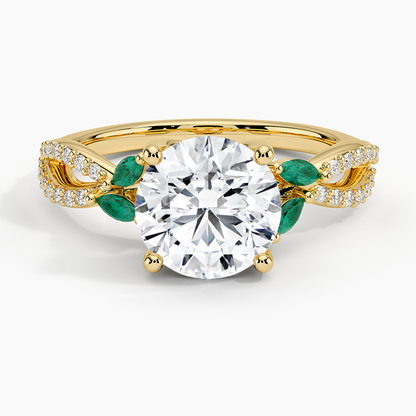 Luxe Willow Lab Emerald and Diamond Ring (1/8 ct. tw.) - Round Center Stone