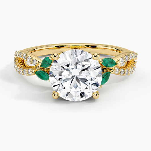 Luxe Willow Lab Emerald and Diamond Ring (1/8 ct. tw.) - Round Center Stone
