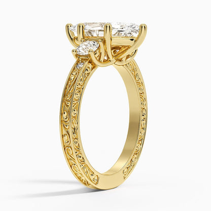 Antique Scroll Engraved Three Stone Diamond Ring (1/3 ct. tw.) - Marquise Center Stone