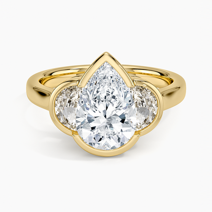 Half Moon Three Stone Bezel Diamond Ring (1/2 ct. tw.) - Pear Cut Center Stone