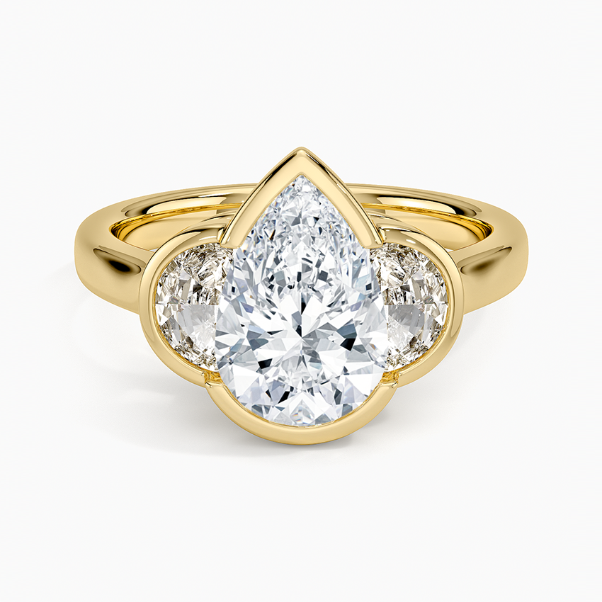 Half Moon Three Stone Bezel Diamond Ring (1/2 ct. tw.) - Pear Cut Center Stone