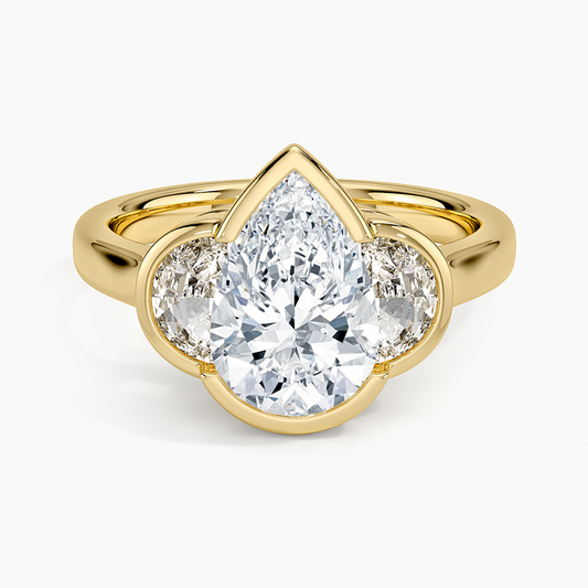 Half Moon Three Stone Bezel Diamond Ring (1/2 ct. tw.) - Pear Cut Center Stone