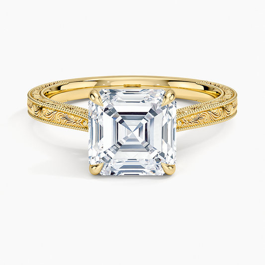 Elsie Engraved Ring - Asscher Cut Center Stone