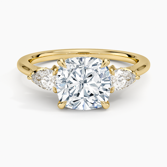 Petal Pear Three Stone Diamond Ring (1/2 ct. tw.) - Cushion Cut Center Stone
