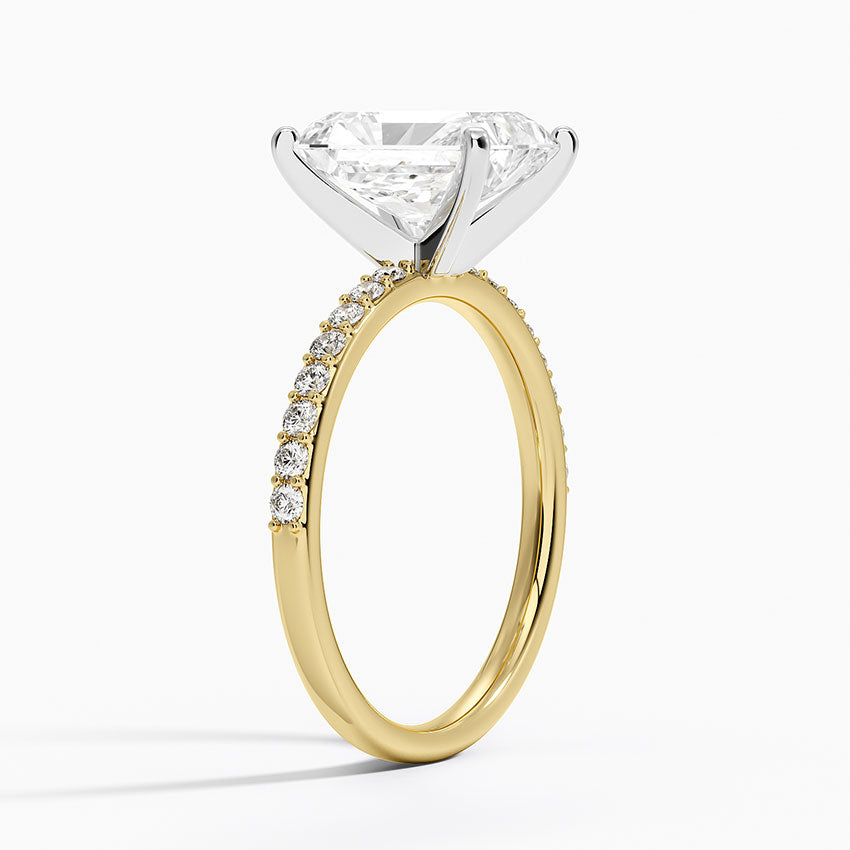 Petite Shared Prong Half Coverage Diamond Ring - Radiant Cut Center Stone