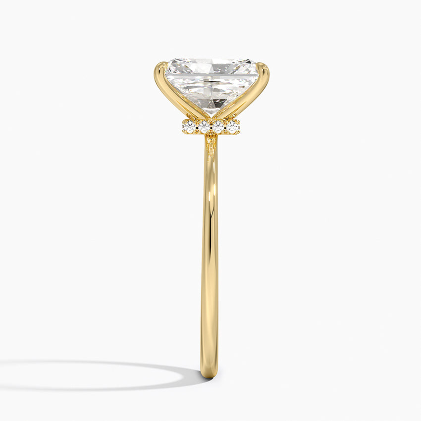 Petite Secret Halo Diamond Ring - Radiant Cut Center Stone