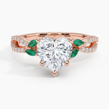 Luxe Willow Lab Emerald and Diamond Ring (1/8 ct. tw.) - Heart Center Stone