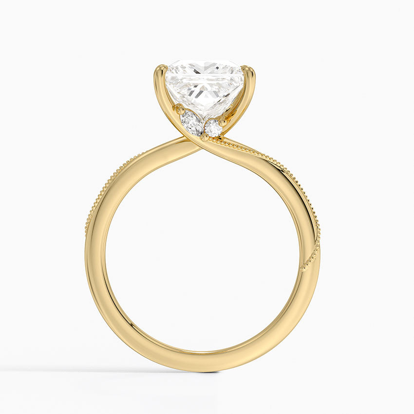 Adorned Camellia Milgrain Diamond Ring - Princess Cut Center Stone
