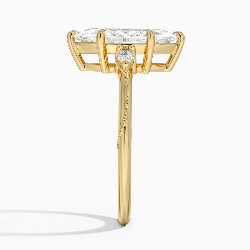 Camellia Three Stone Pear Diamond Ring - Marquise Center Stone