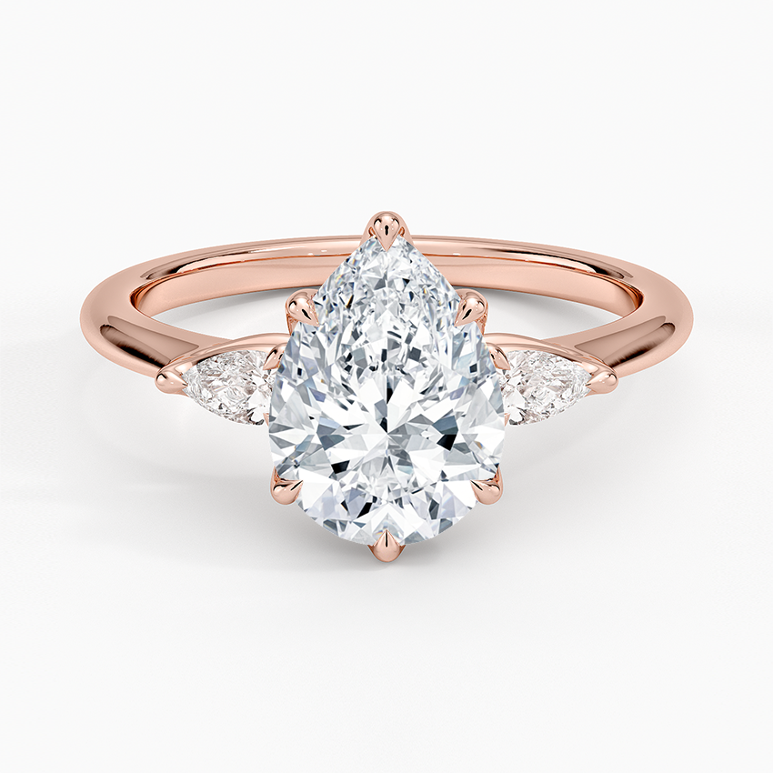 Petite Fleur Three Stone Diamond Ring - Pear Center Stone